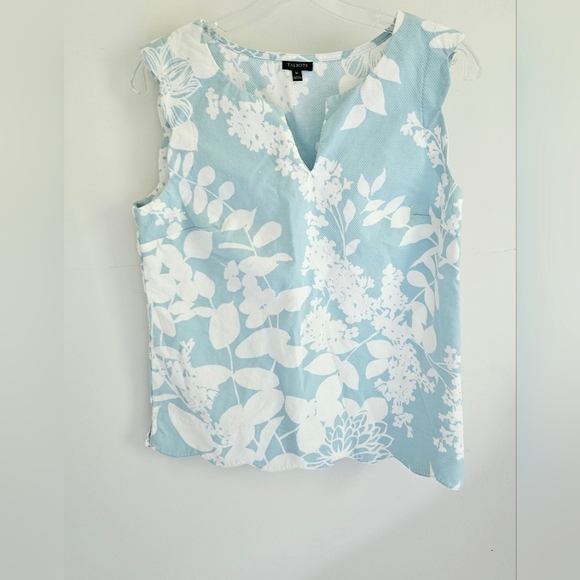 Talbots Tops - Talbots Aqua And White Floral Cotton Top